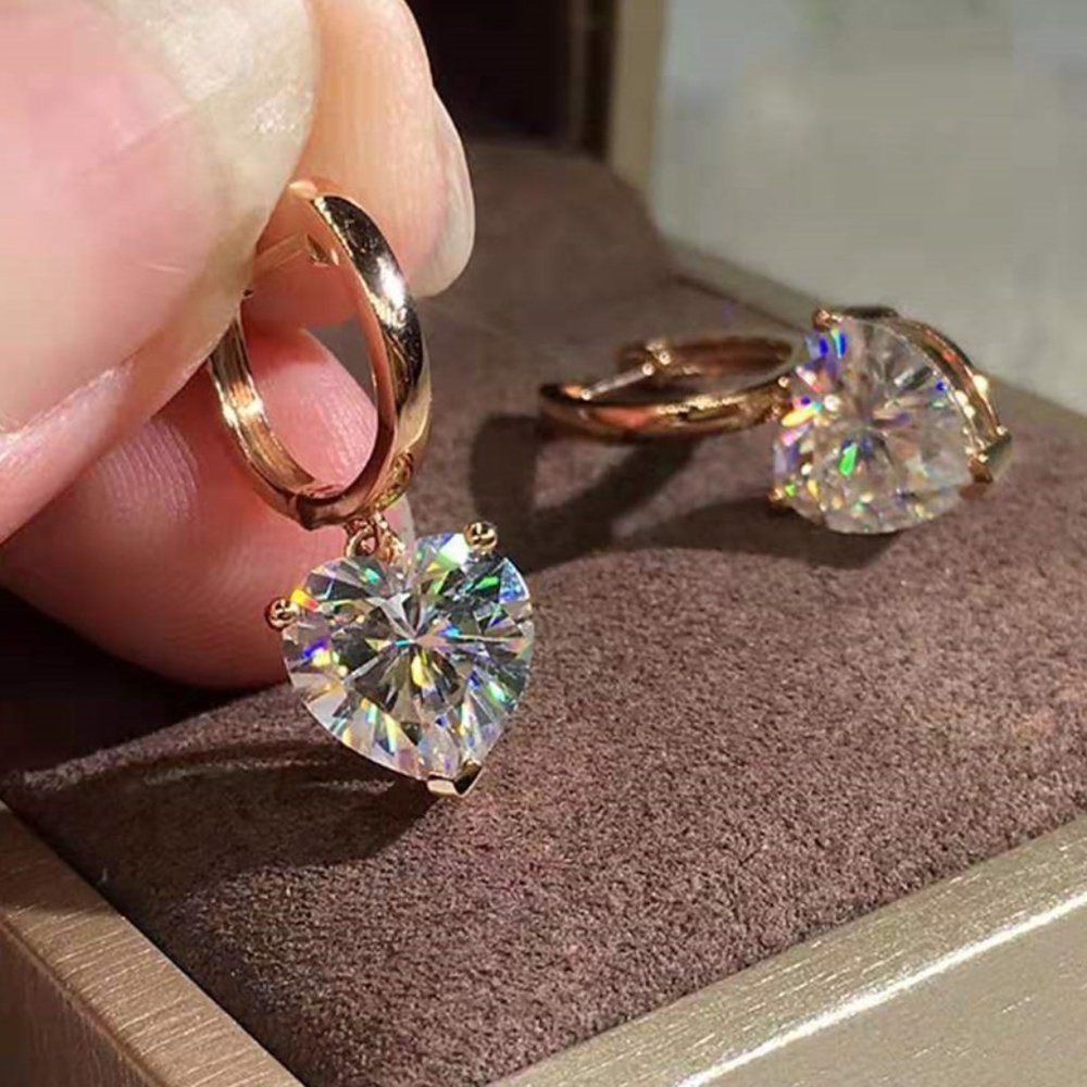 🎀Romantic Heart Square Shiny Princess Cut Zircon Earrings, UNVN12454 - Picture 2 of 5
